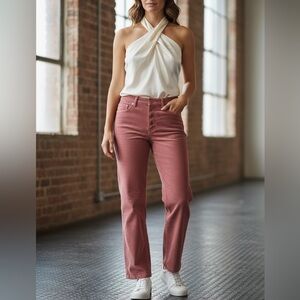 Reformation High-Rise Button-Fly Jeans in Dusty Rose Corduroy 27